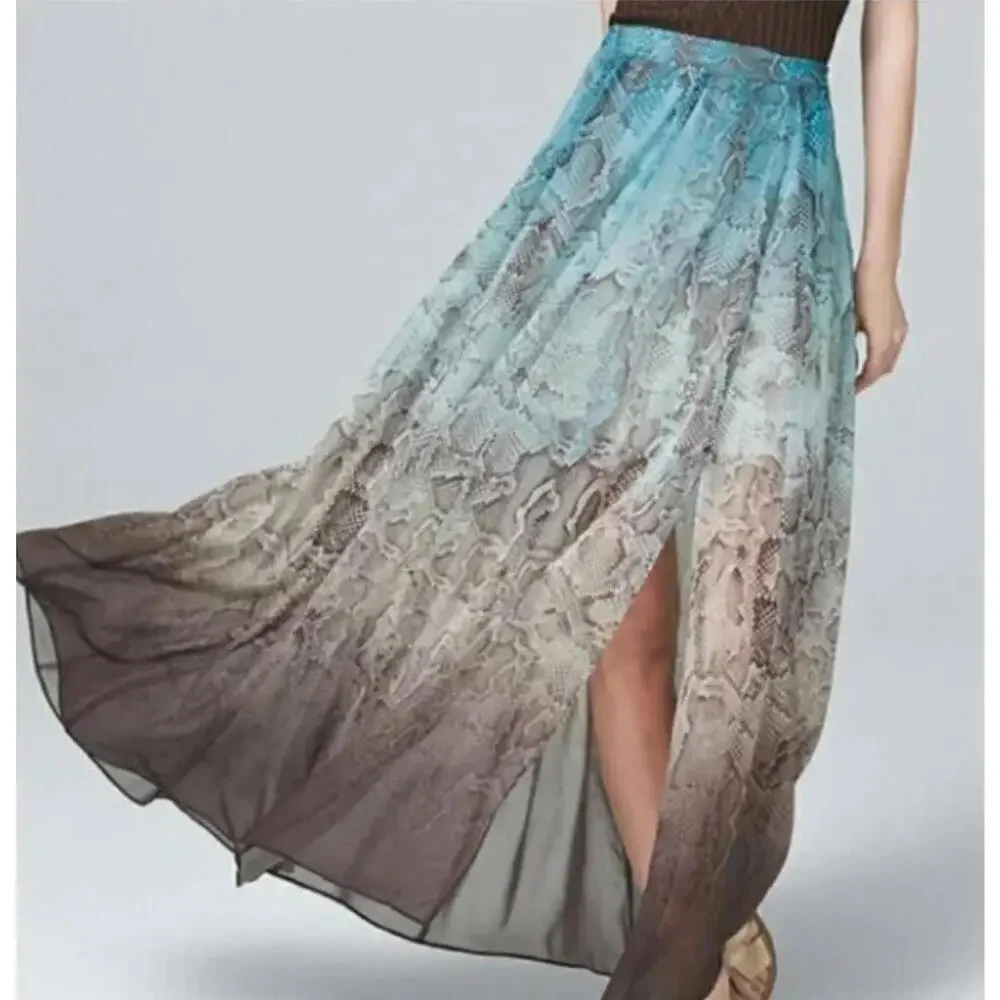WHBM Mohave Python Maxi Skirt Size 6 Ombre Mykonos Blue NWT 22